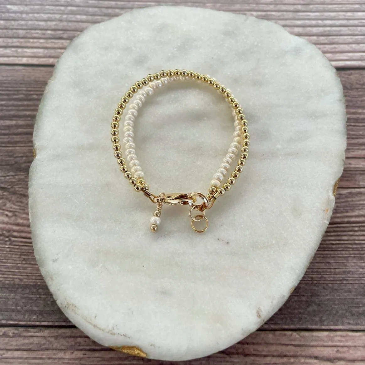 14K Gold Double Strand Bracelet - Mini Luster Ivory