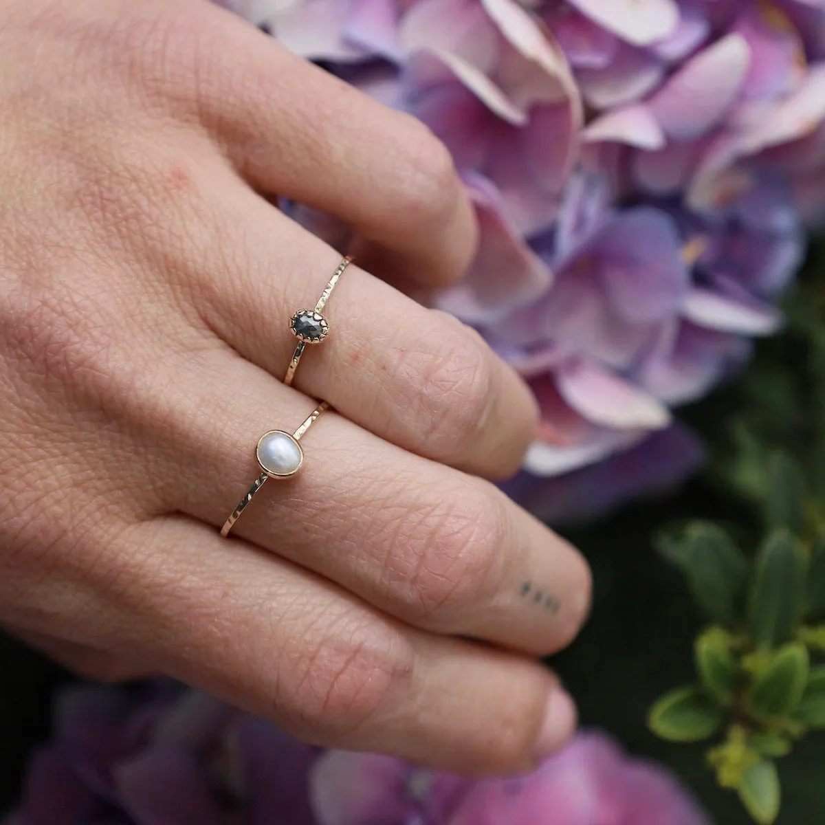 14k Ring with Small Grey Diamond
