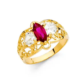 14K Solid Gold Marquise Cut CZ Birthstone Ring
