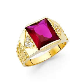 14K Solid Gold Rectangular Cut CZ Birthstone Men's Ring