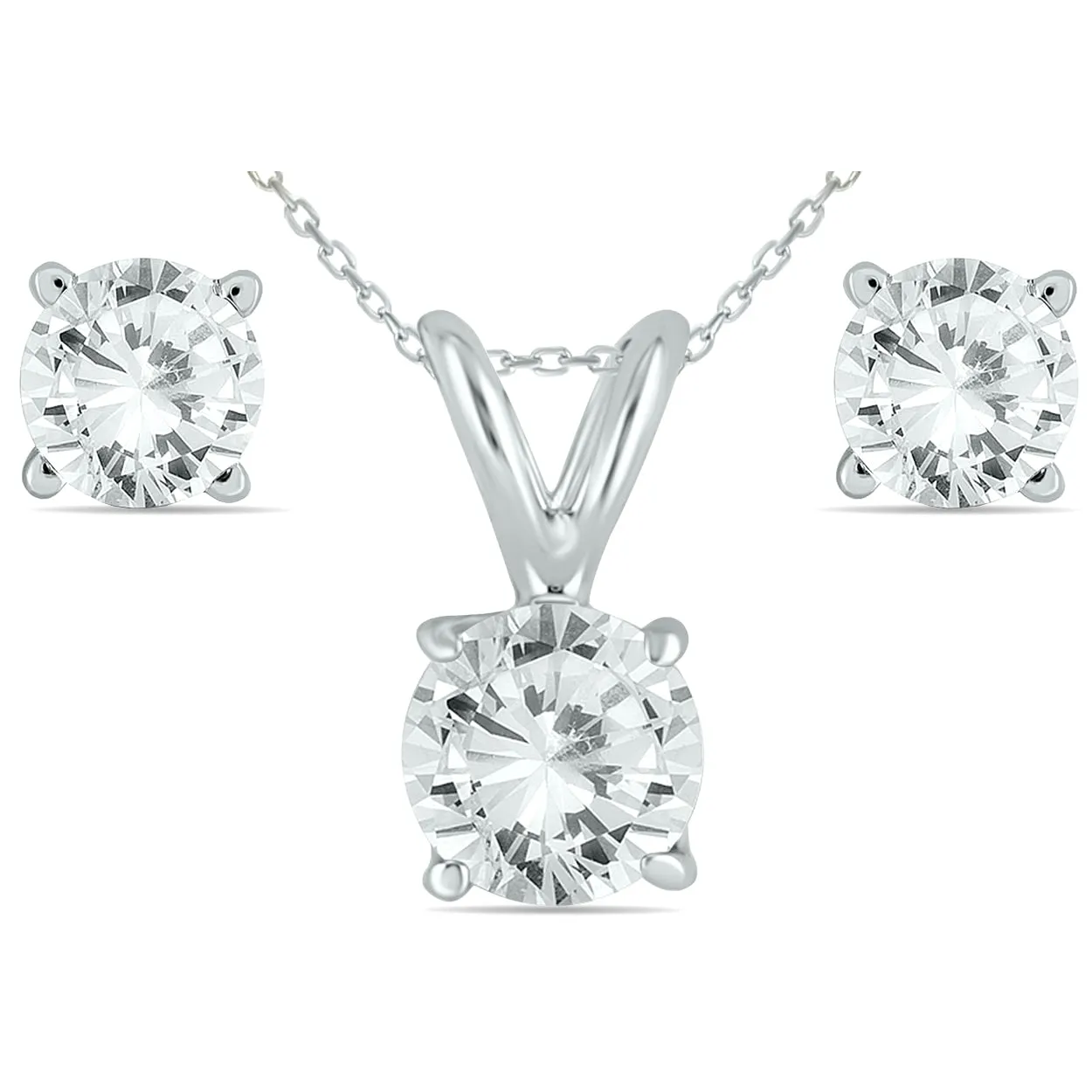14K White Gold 1 Carat Tw Diamond Pendant And Earring Matching Set