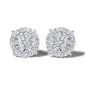 14k White Gold Diamond Cluster Earrings .60 ctw