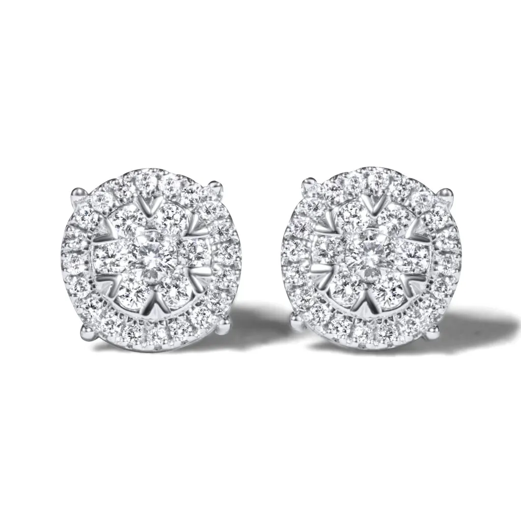 14k White Gold Diamond Cluster Earrings .60 ctw