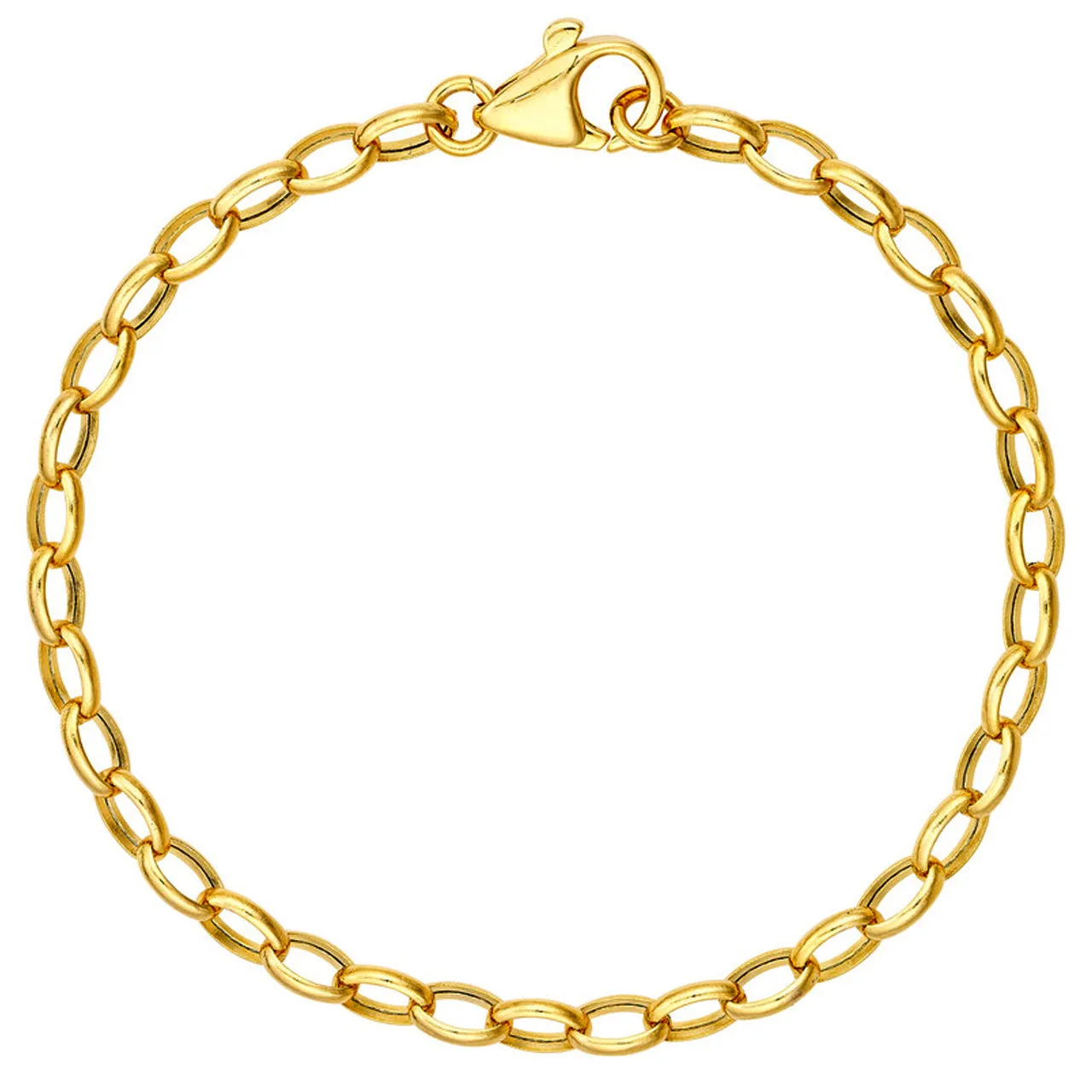 14K Yellow Gold 4.5mm Hollow Oval Forzentina Chain Bracelet with Lobster Lock, 7.5 inches