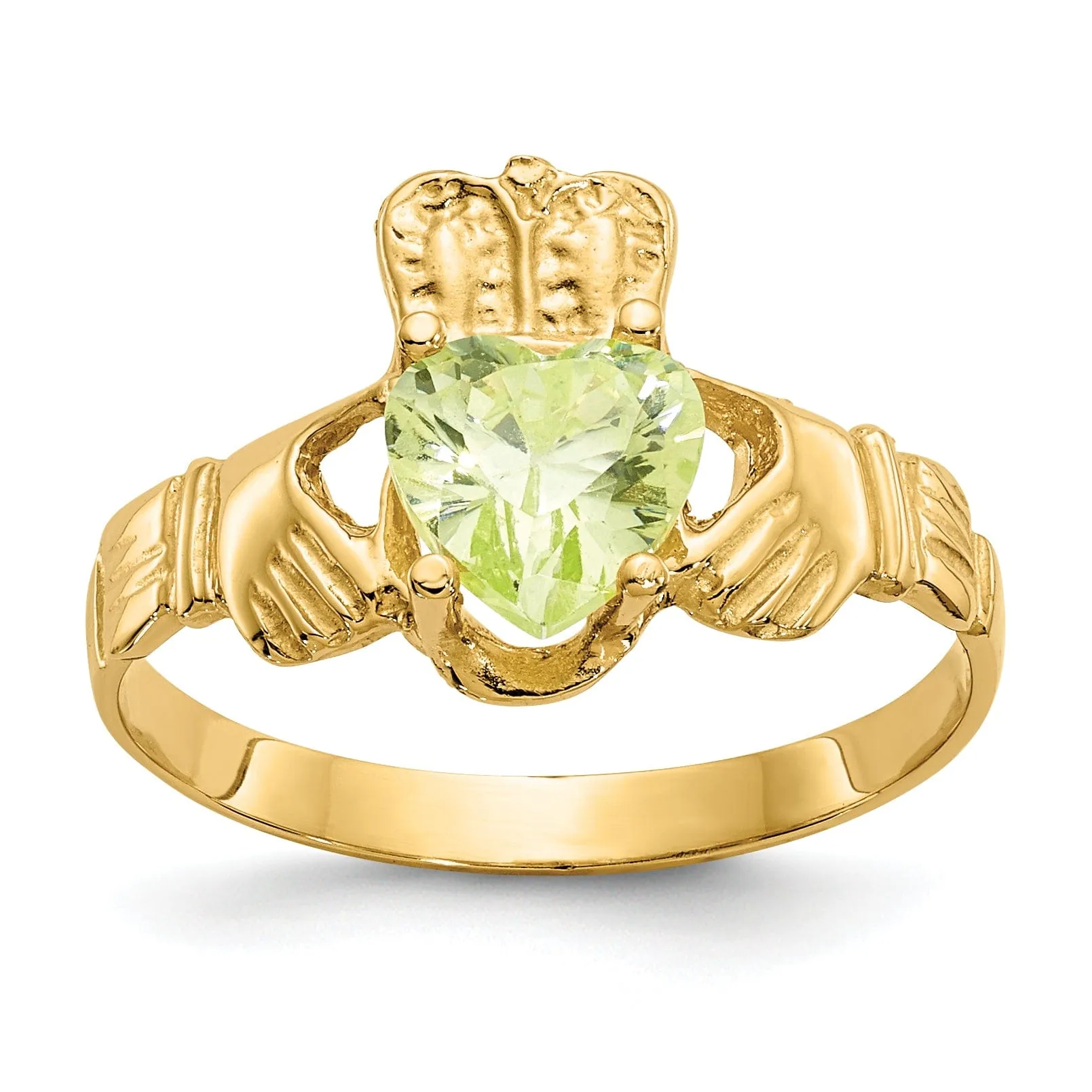 14k Yellow Gold August Birthstone Claddagh Ring