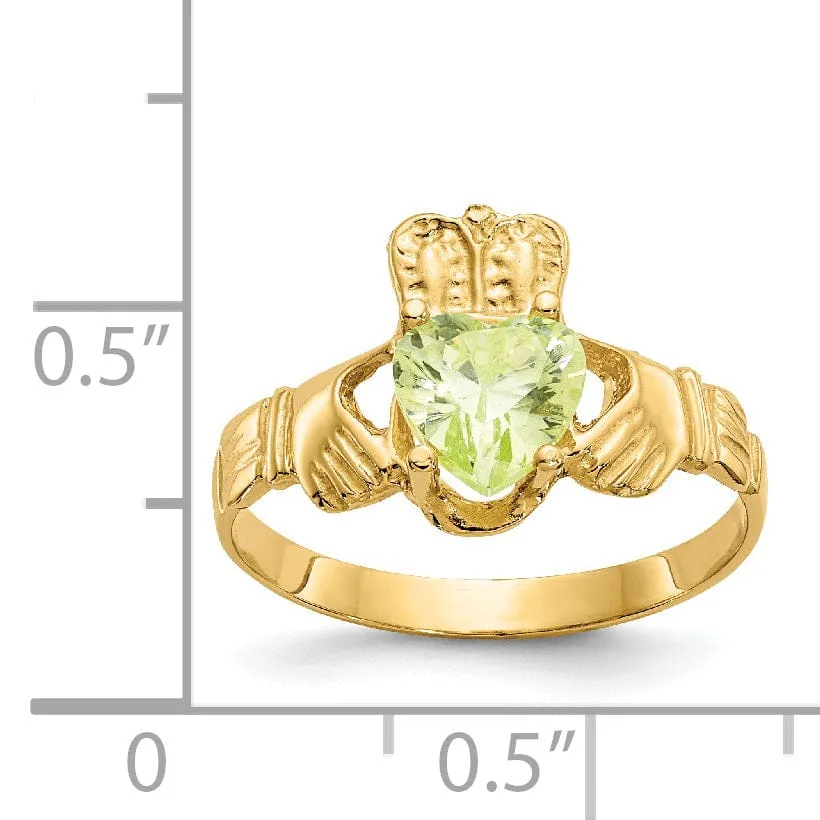 14k Yellow Gold August Birthstone Claddagh Ring