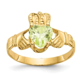 14k Yellow Gold August Birthstone Claddagh Ring
