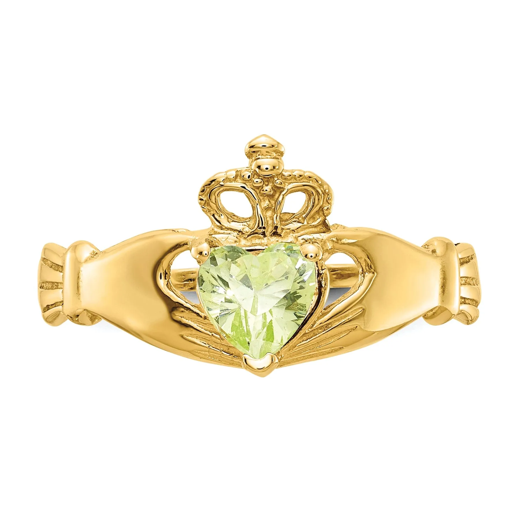 14k Yellow Gold August Birthstone Claddagh Ring