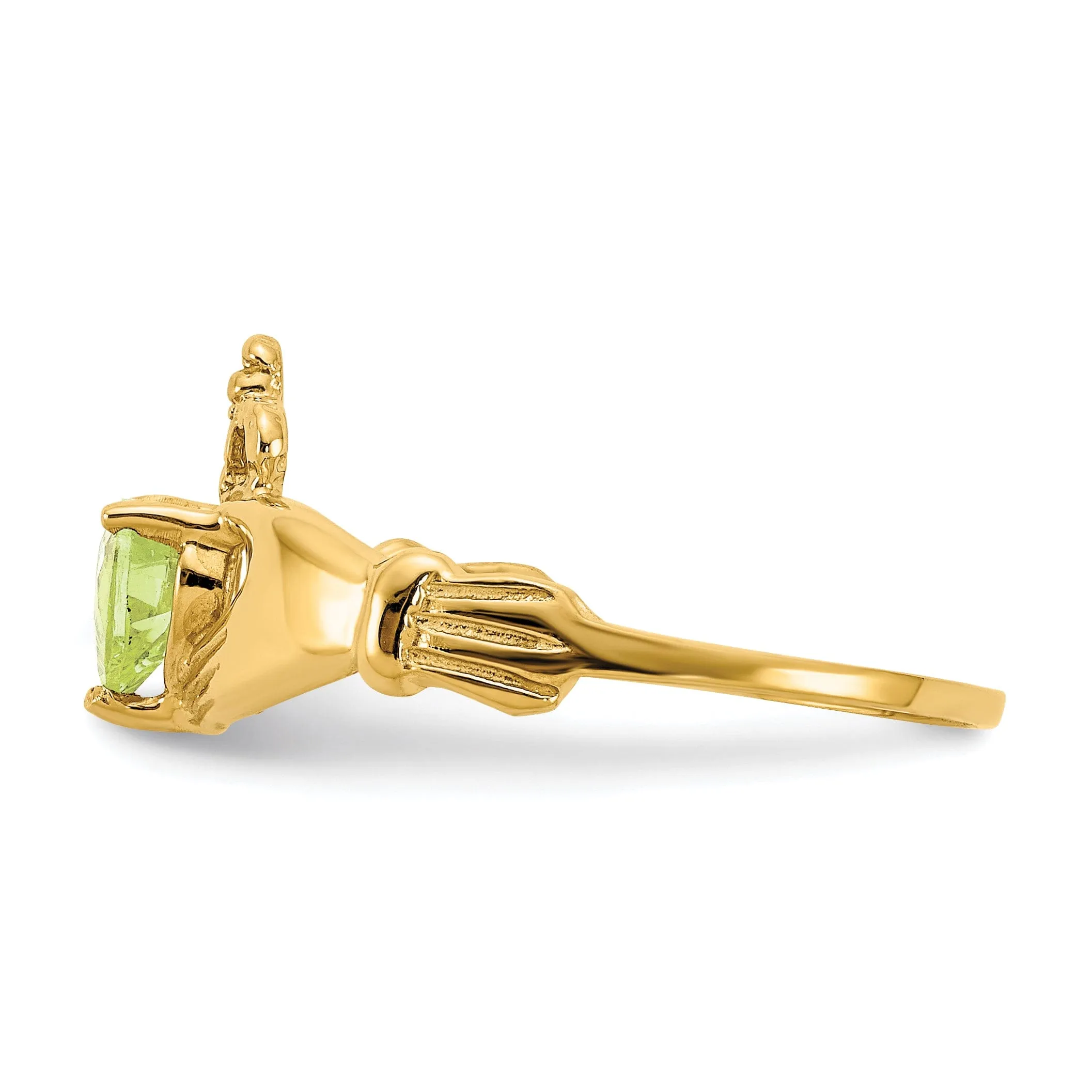 14k Yellow Gold August Birthstone Claddagh Ring