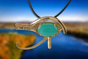 14K Yellow Gold Eye of Horus Chrysocolla Pendant