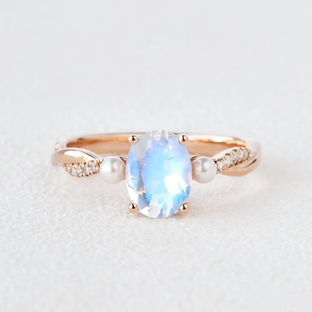 1.5ct Oval Moonstone Twist Three-stone Ring