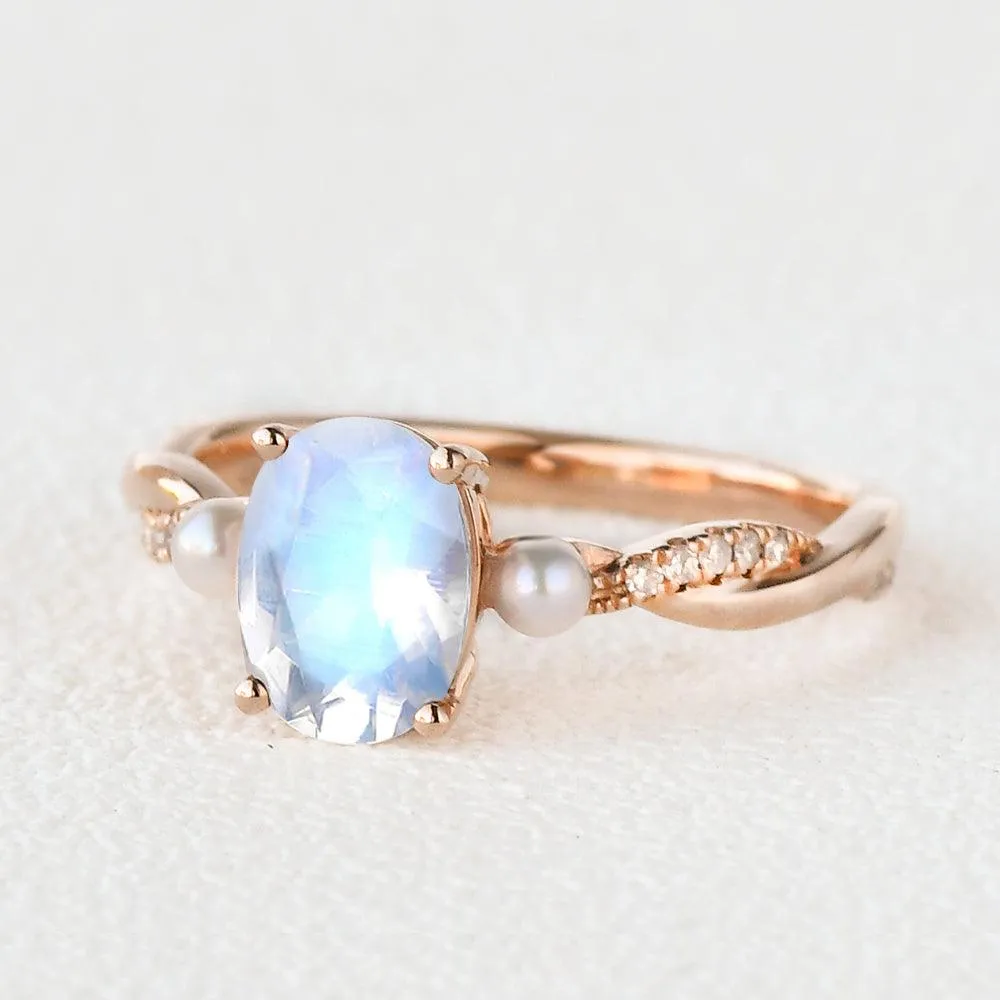 1.5ct Oval Moonstone Twist Three-stone Ring