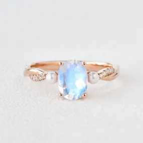 1.5ct Oval Moonstone Twist Three-stone Ring
