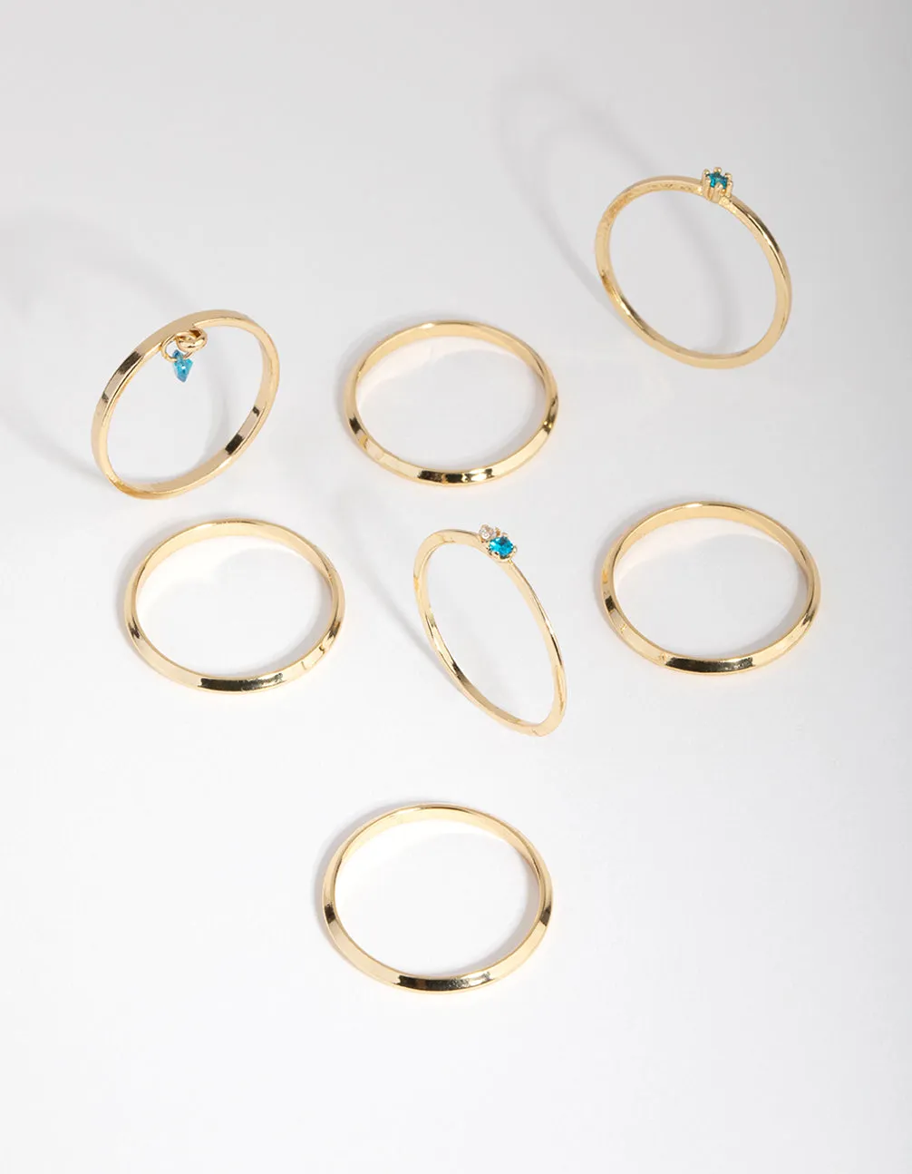 18ct Gold Plated December Blue Topaz Cubic Zirconia Ring 7-Pack