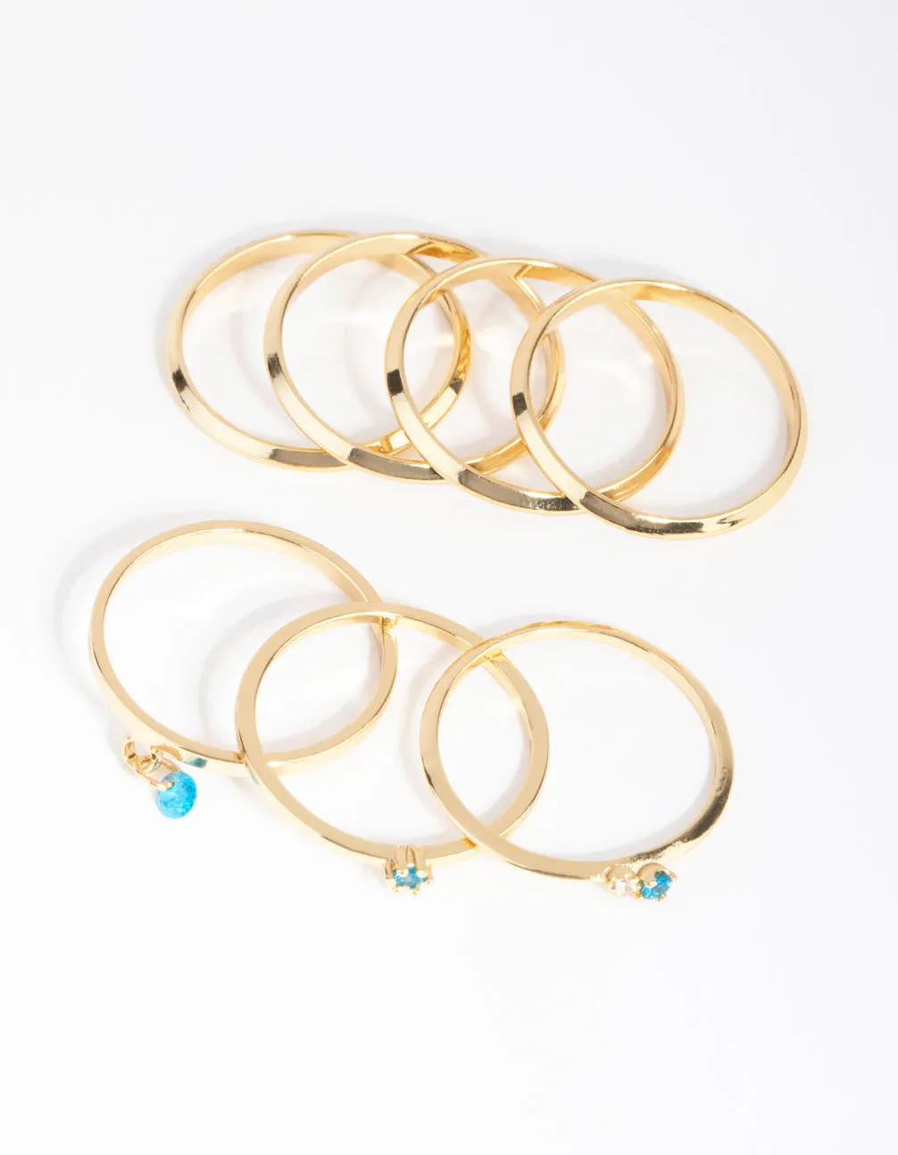 18ct Gold Plated December Blue Topaz Cubic Zirconia Ring 7-Pack