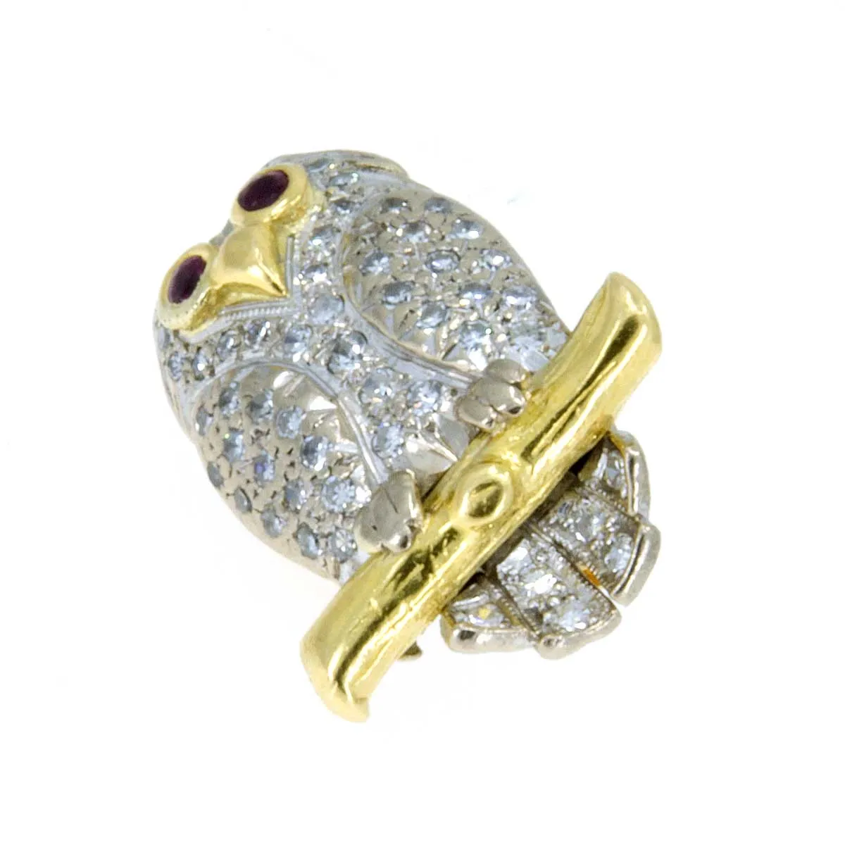 18k Diamond and Ruby Owl Pin/Pendant