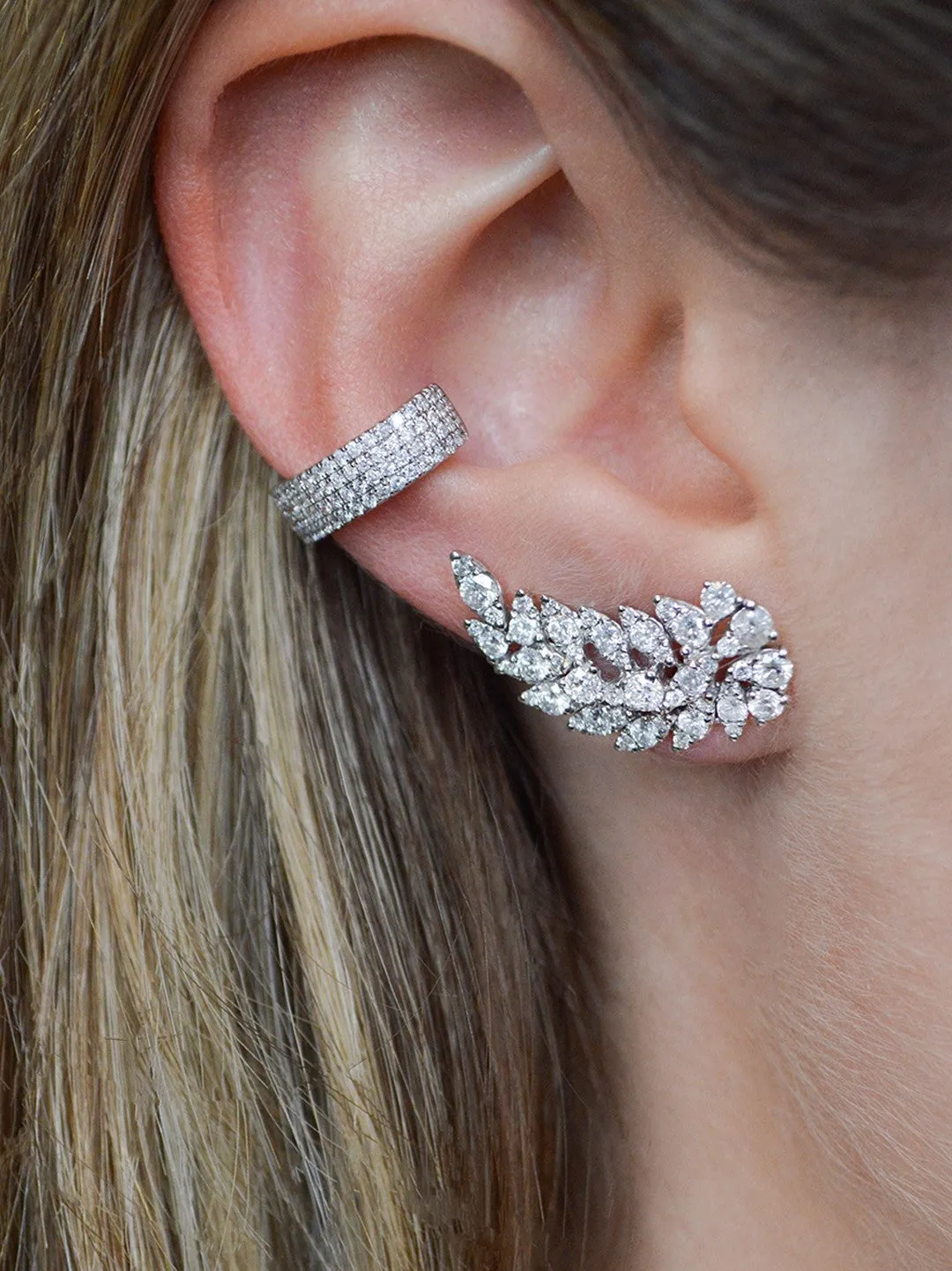 2.30ct Diamond 18K Gold Leaf Climber Earrings