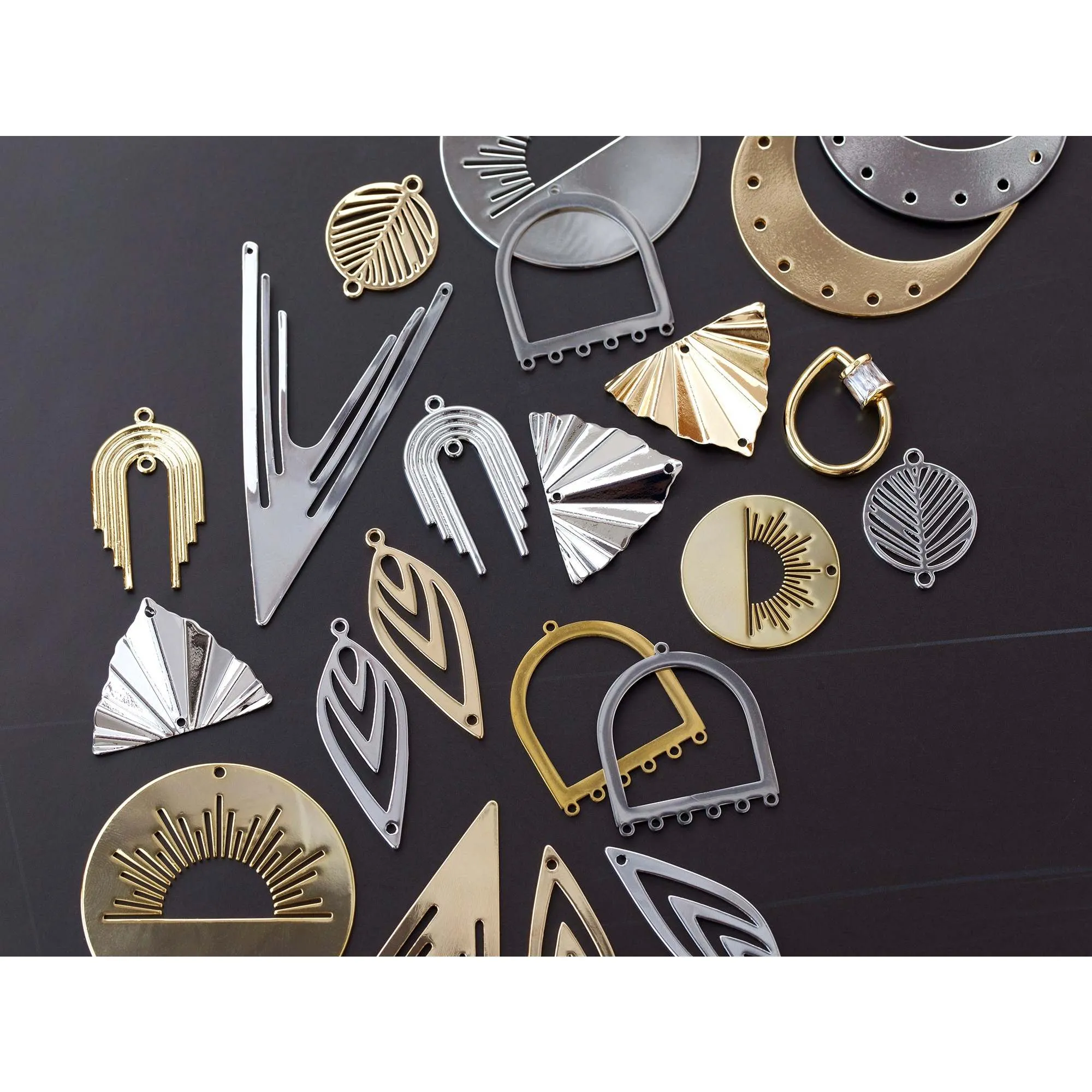 56x42mm Grande Open Arched Oval Component from the Deco Collection - Rhodium Plated (1 Pair)