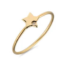 9kt Gold Star with Single Diamond Ring