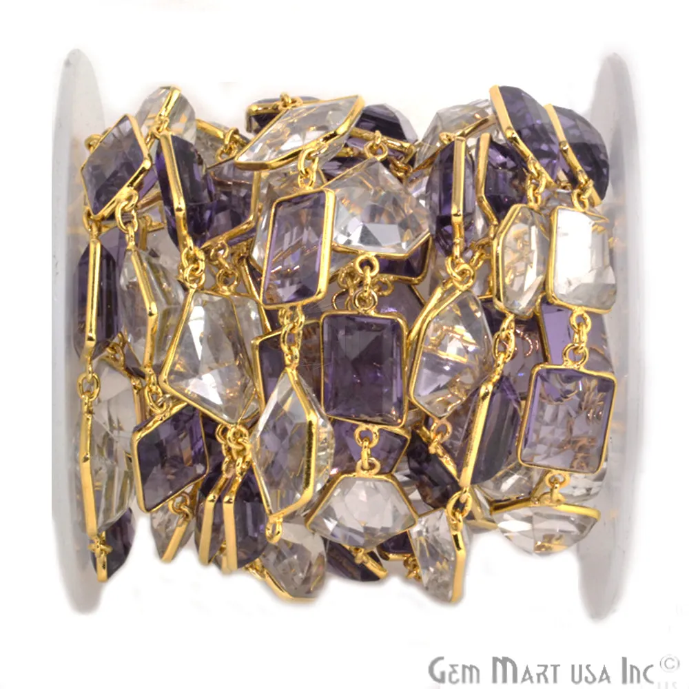 Amethyst & Crystal Gold Plated 15mm Fancy Cut Continuous Connector Chain