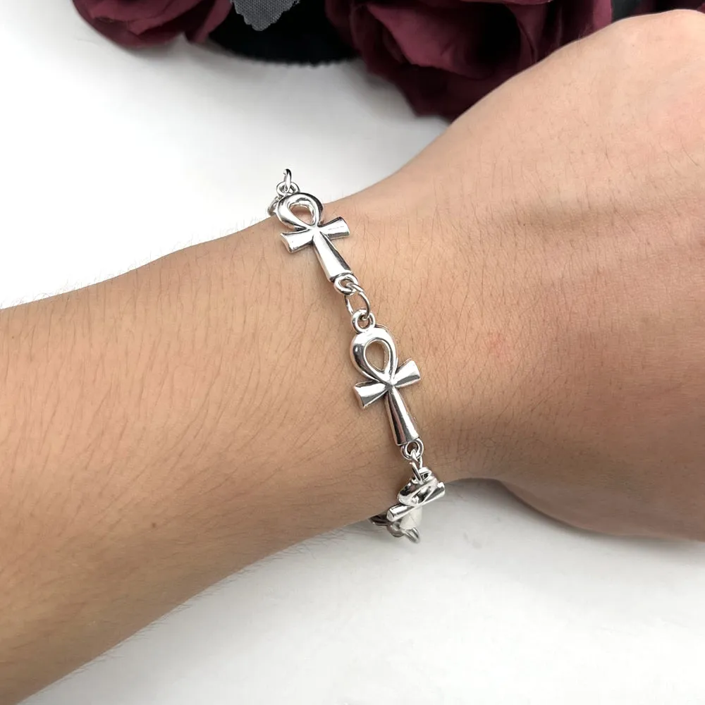Ankh Vampire Bracelet, Gothic, Cross Bracelet, Vampire, Religious Jewelry, Victorian Cross Link Bracelet,Wicca,Charm Jewelr