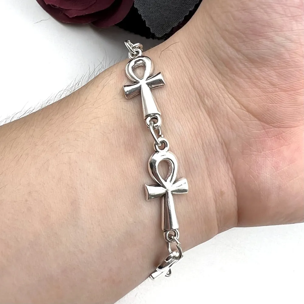 Ankh Vampire Bracelet, Gothic, Cross Bracelet, Vampire, Religious Jewelry, Victorian Cross Link Bracelet,Wicca,Charm Jewelr