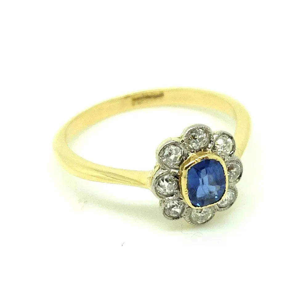Antique Edwardian 18ct Gold Sapphire Diamond Ring