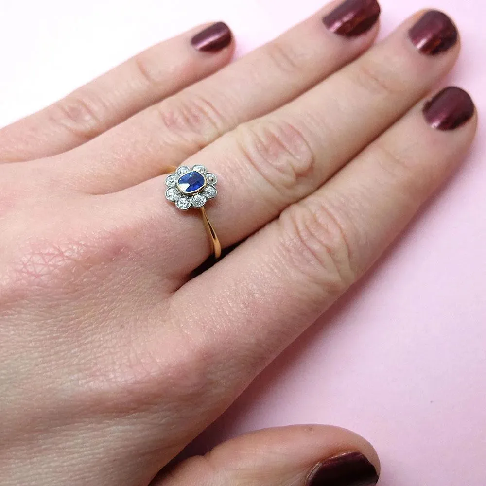 Antique Edwardian 18ct Gold Sapphire Diamond Ring