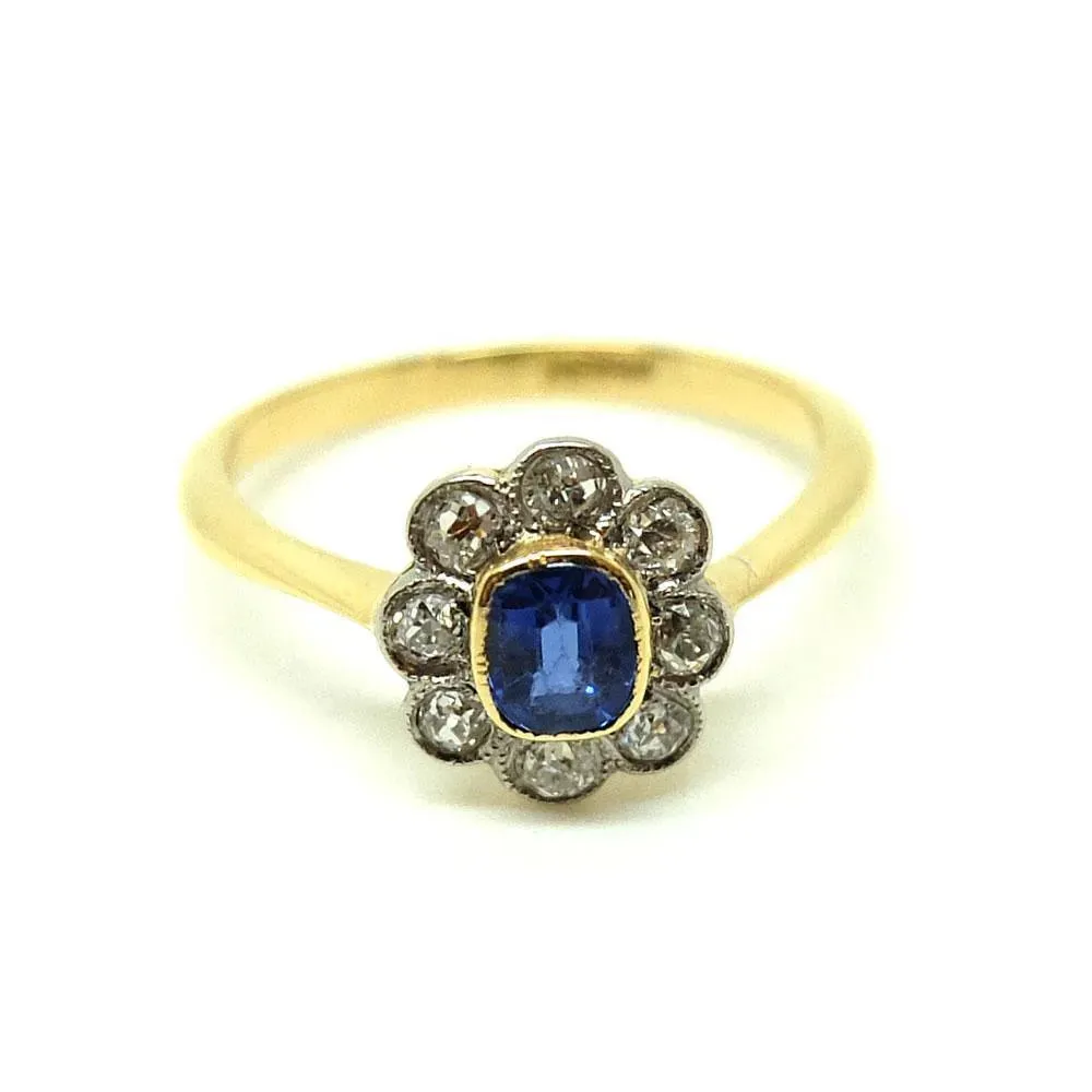 Antique Edwardian 18ct Gold Sapphire Diamond Ring