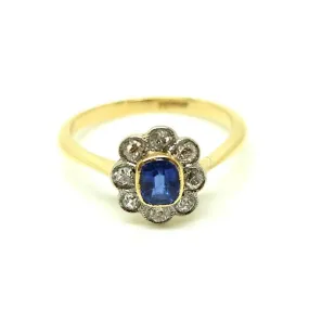 Antique Edwardian 18ct Gold Sapphire Diamond Ring