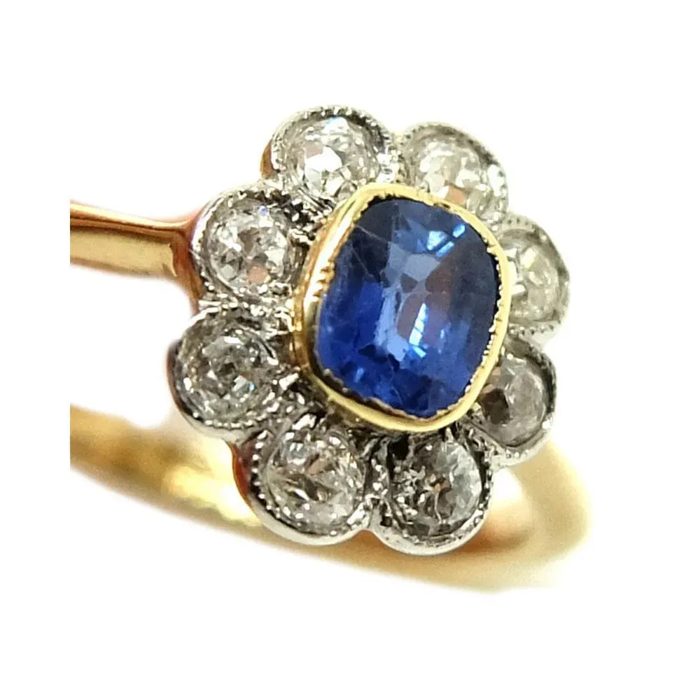 Antique Edwardian 18ct Gold Sapphire Diamond Ring