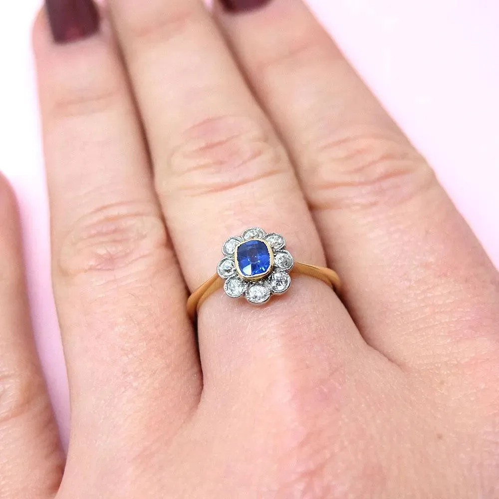 Antique Edwardian 18ct Gold Sapphire Diamond Ring