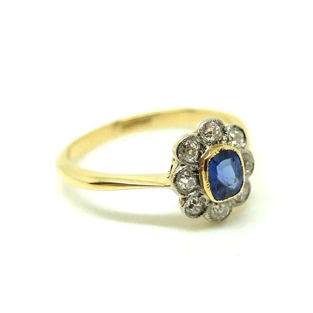 Antique Edwardian 18ct Gold Sapphire Diamond Ring