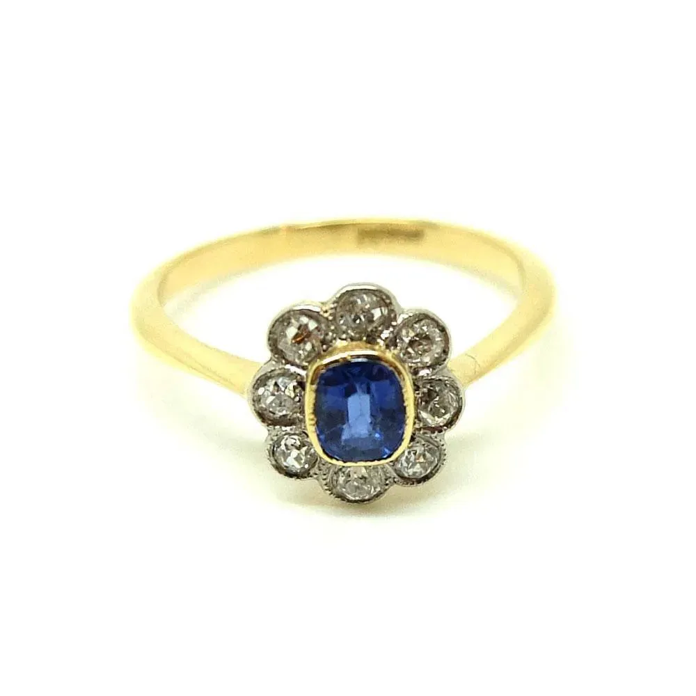 Antique Edwardian 18ct Gold Sapphire Diamond Ring