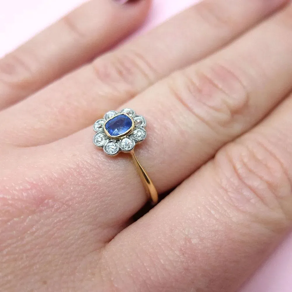 Antique Edwardian 18ct Gold Sapphire Diamond Ring
