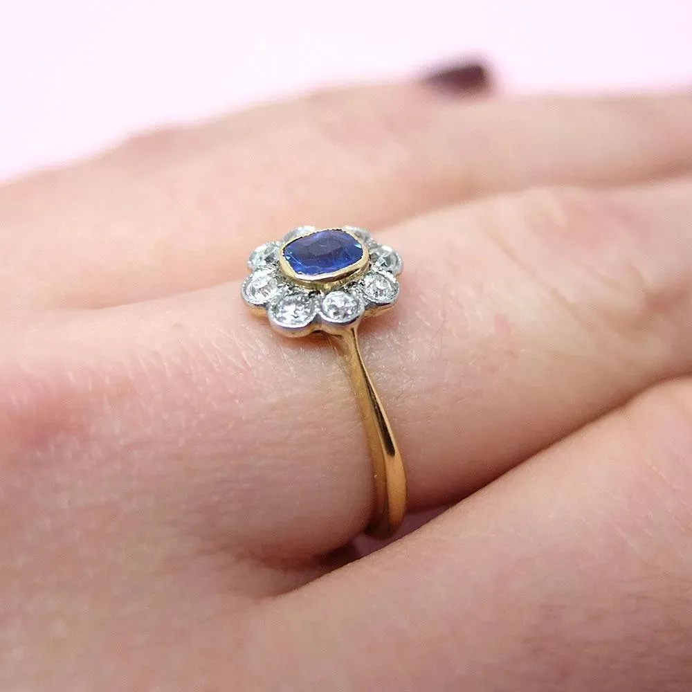 Antique Edwardian 18ct Gold Sapphire Diamond Ring
