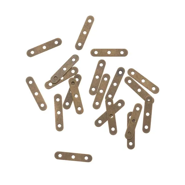 Antiqued Brass 3mm Bead Triple Strand Spacer Bar 11.5mm Long (20 pcs)