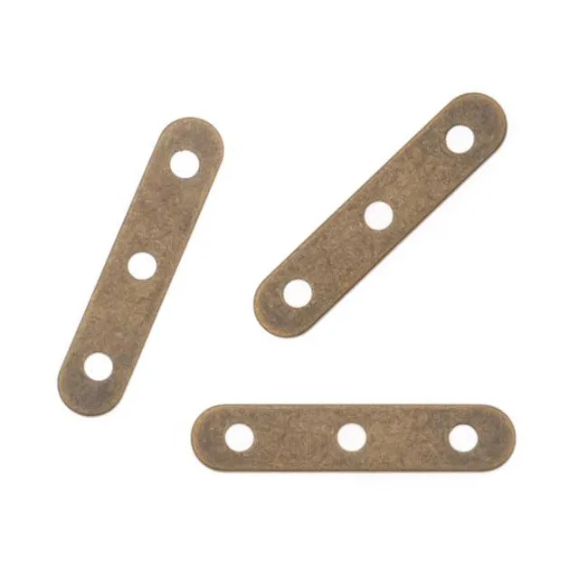 Antiqued Brass 3mm Bead Triple Strand Spacer Bar 11.5mm Long (20 pcs)