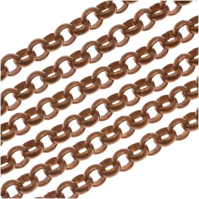 Antiqued Copper Plated Rolo Chain, 7.3mm, by the Foot