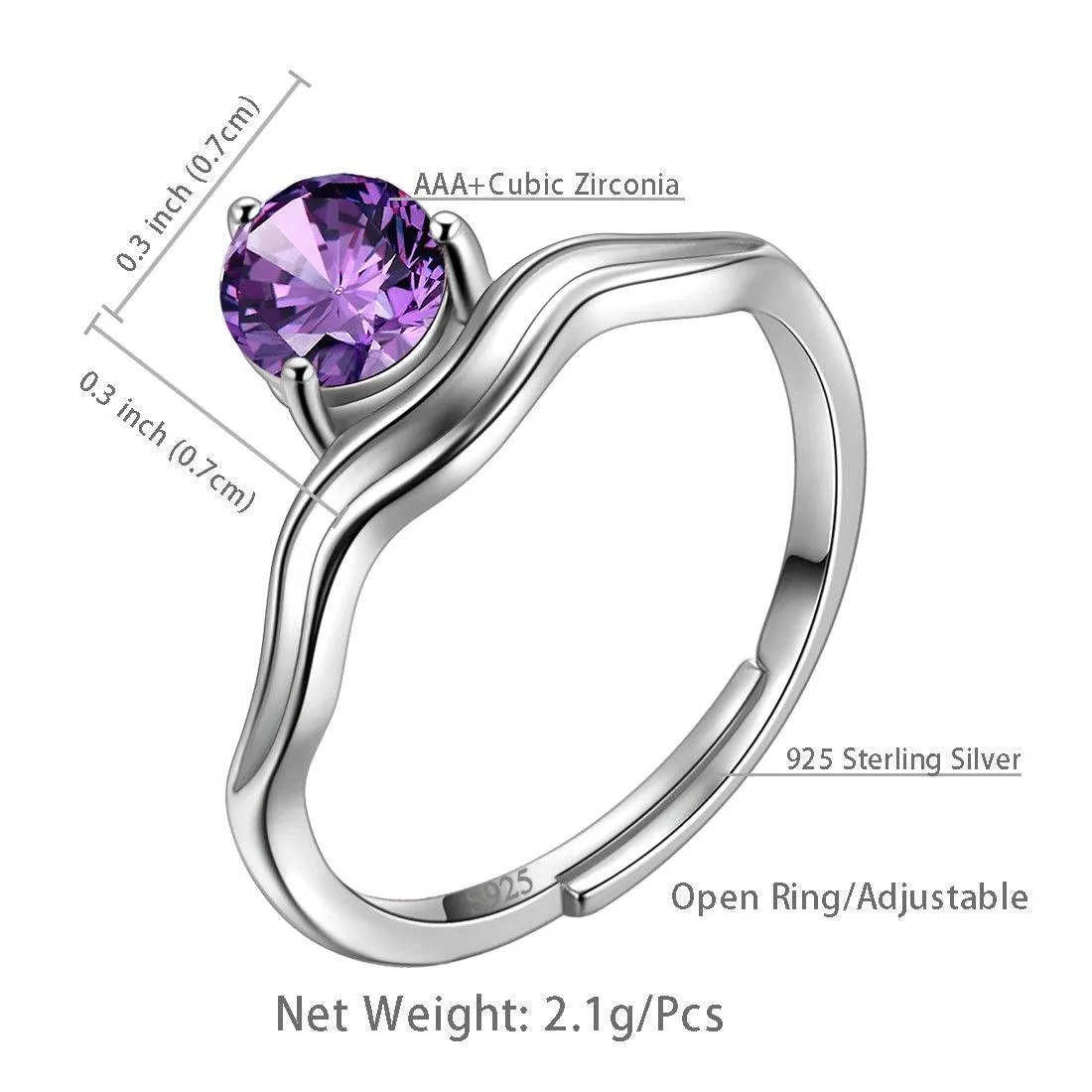 Aquarius Zodiac Women Girls Jewelry Birthday Gift Ring February Amethyst Birthstone