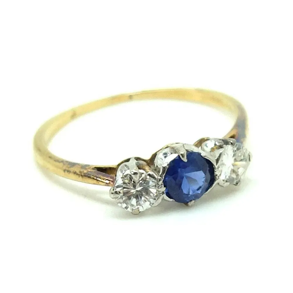 Art Deco 1920's Sapphire & Diamond 18ct Gold Ring