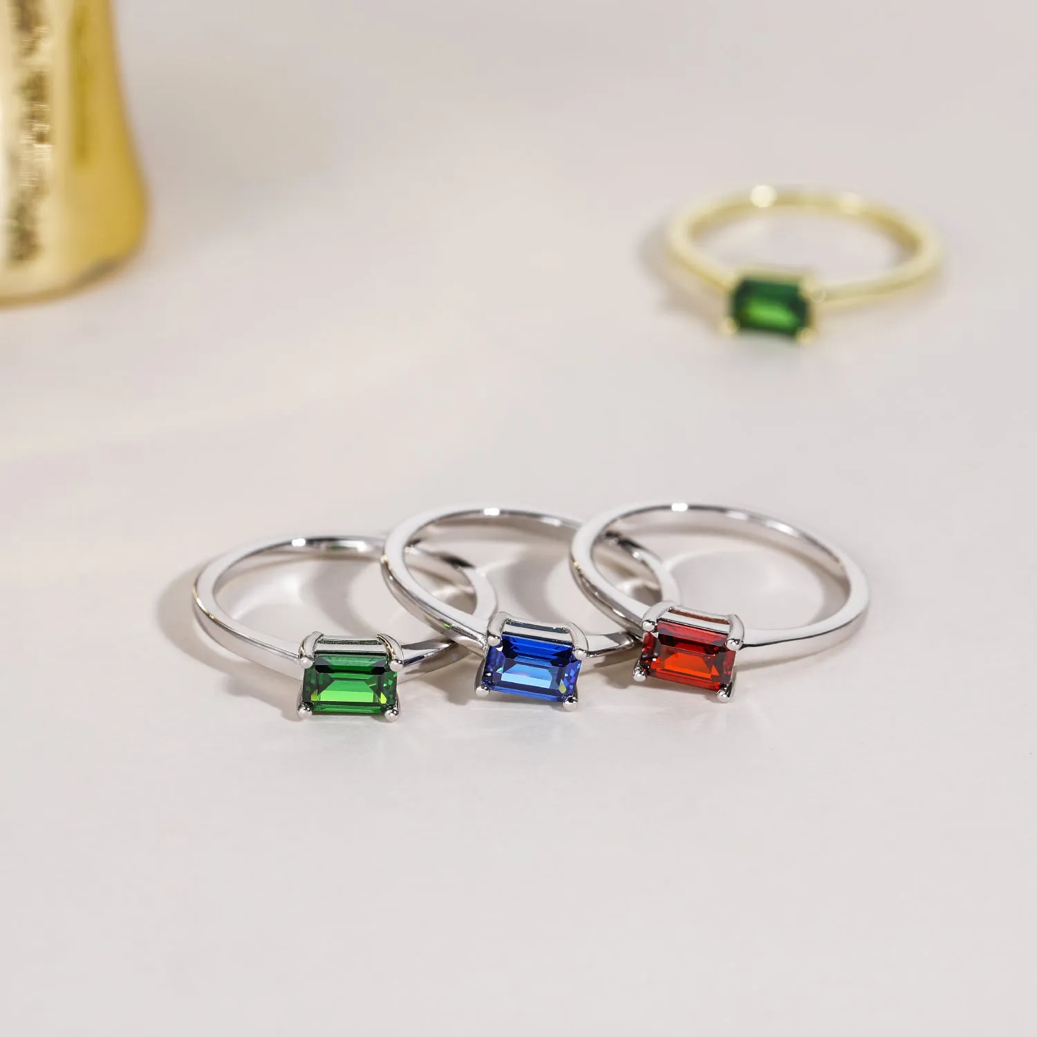 Baguette Birthstone Ring in Sterling Silver