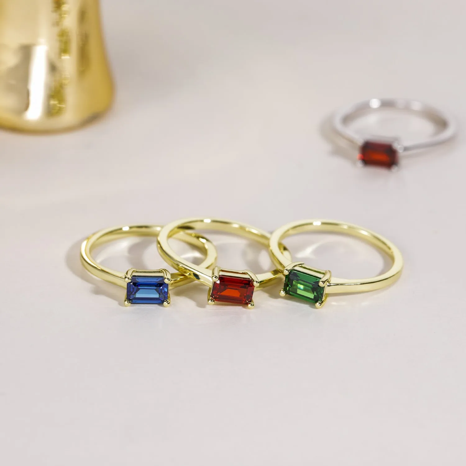 Baguette Birthstone Ring in Sterling Silver