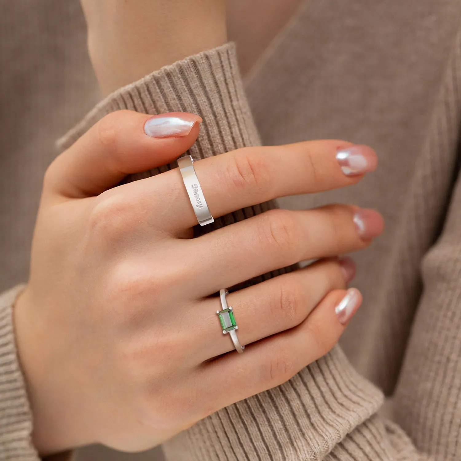 Baguette Birthstone Ring in Sterling Silver