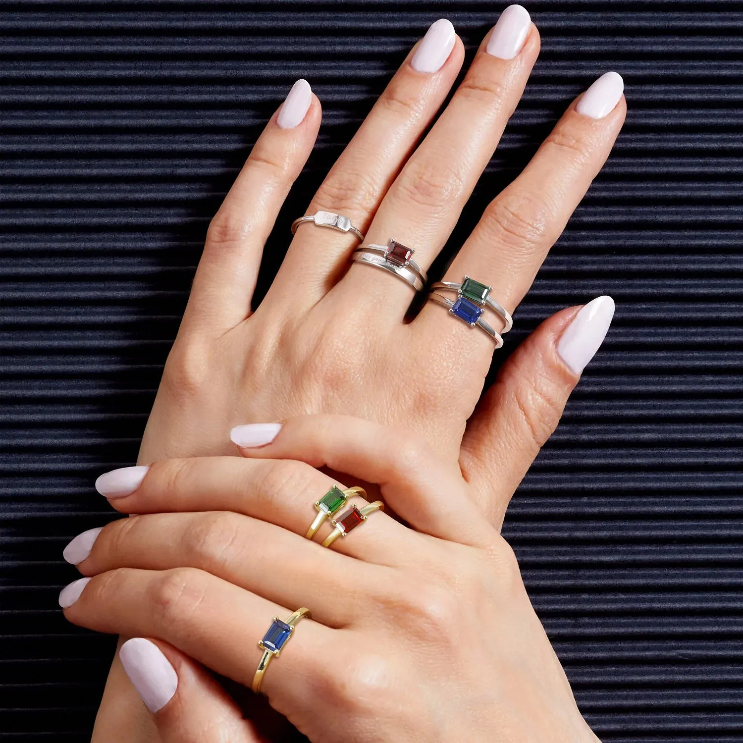 Baguette Birthstone Ring in Sterling Silver