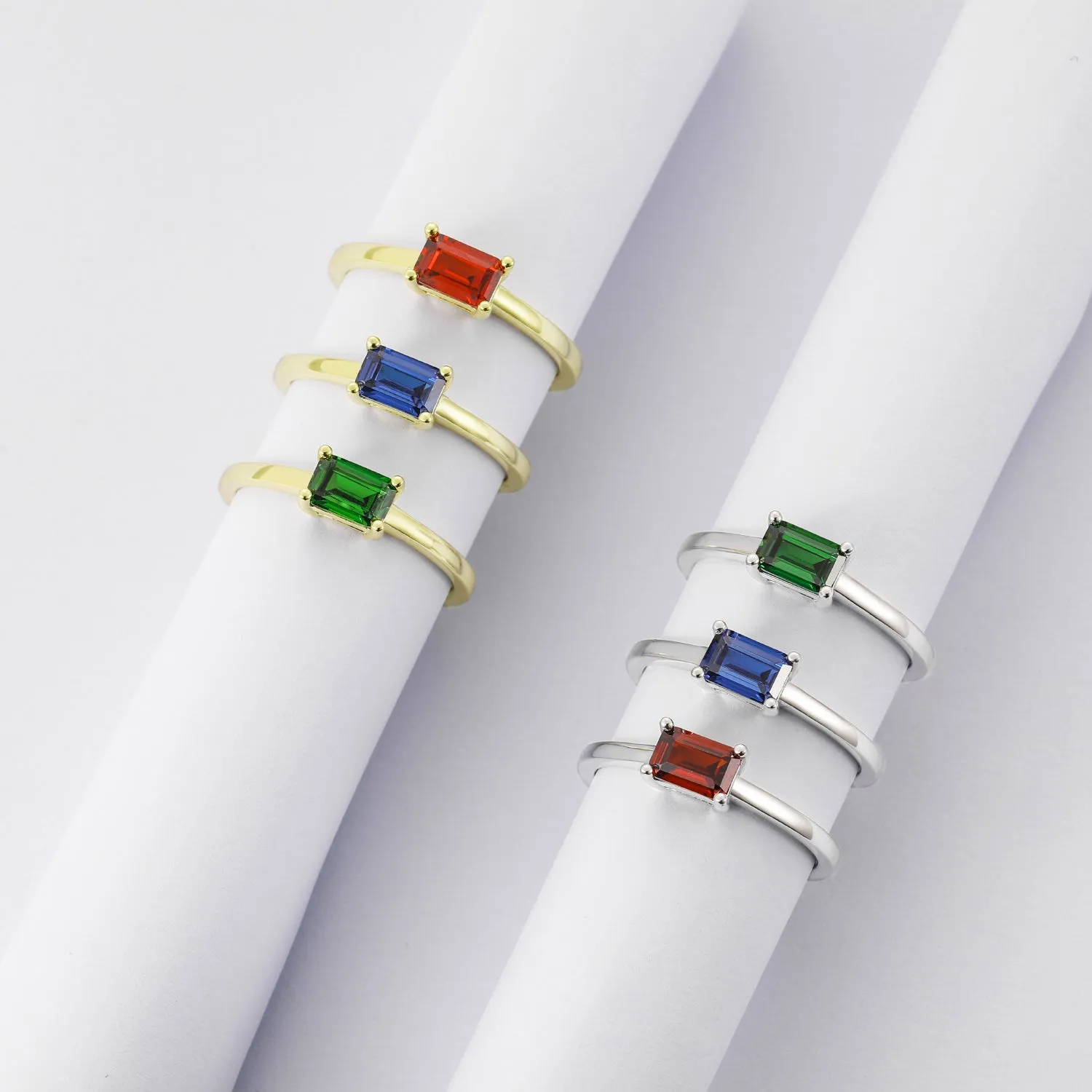 Baguette Birthstone Ring in Sterling Silver