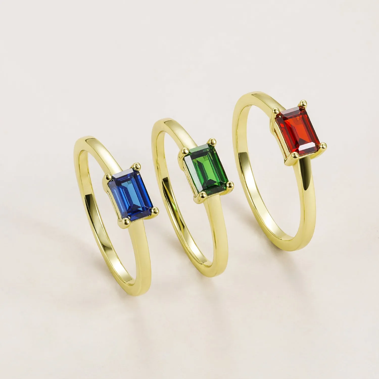 Baguette Birthstone Ring in Sterling Silver