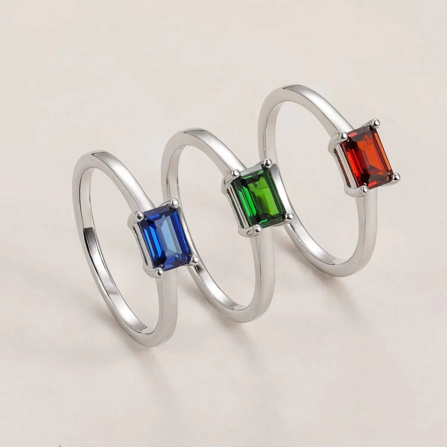 Baguette Birthstone Ring in Sterling Silver