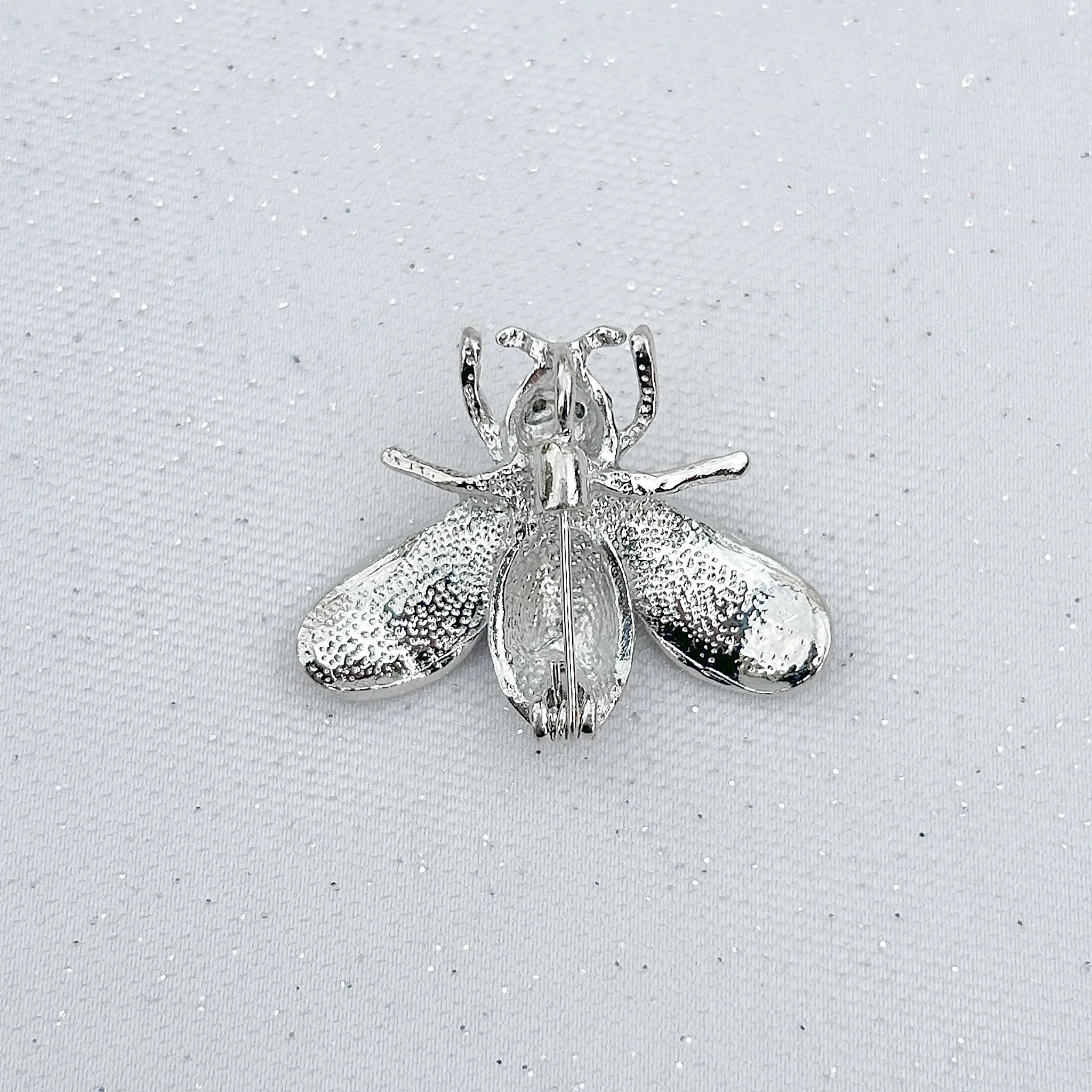Bee Brooch Silver Pearl Pin Crystal