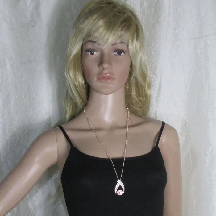 Blue Rhinestone & Rose Gold Pendant Necklace & Earrings